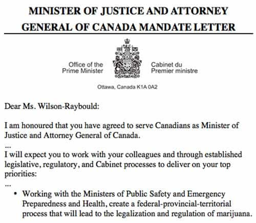 Trudeau writes justice minister to begin marijuana legalization efforts